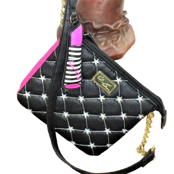 Betsey Johnson Luv Betsey Black Quilted White Stars Shoulder Crossbody Body - Picture 3 of 8